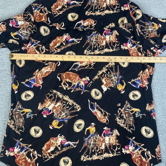 VTG Wrangler PRCA Shirt Mens 17 1/2 36 Black Button All Over Print Rodeo Ranch - Picture 6 of 13
